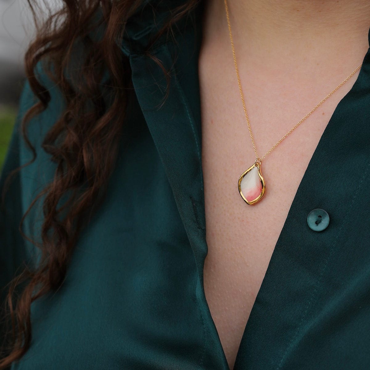 NKL-GF Red Glaze Coral Reef Marquise Necklace