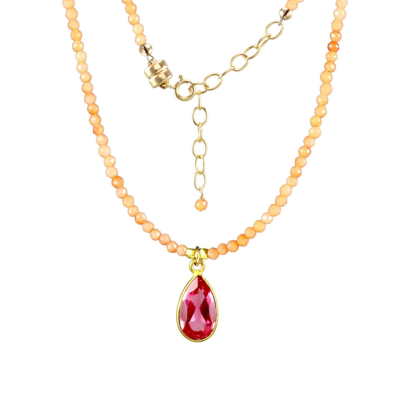NKL-GF Rubellite Quartz Drop & Coral Necklace