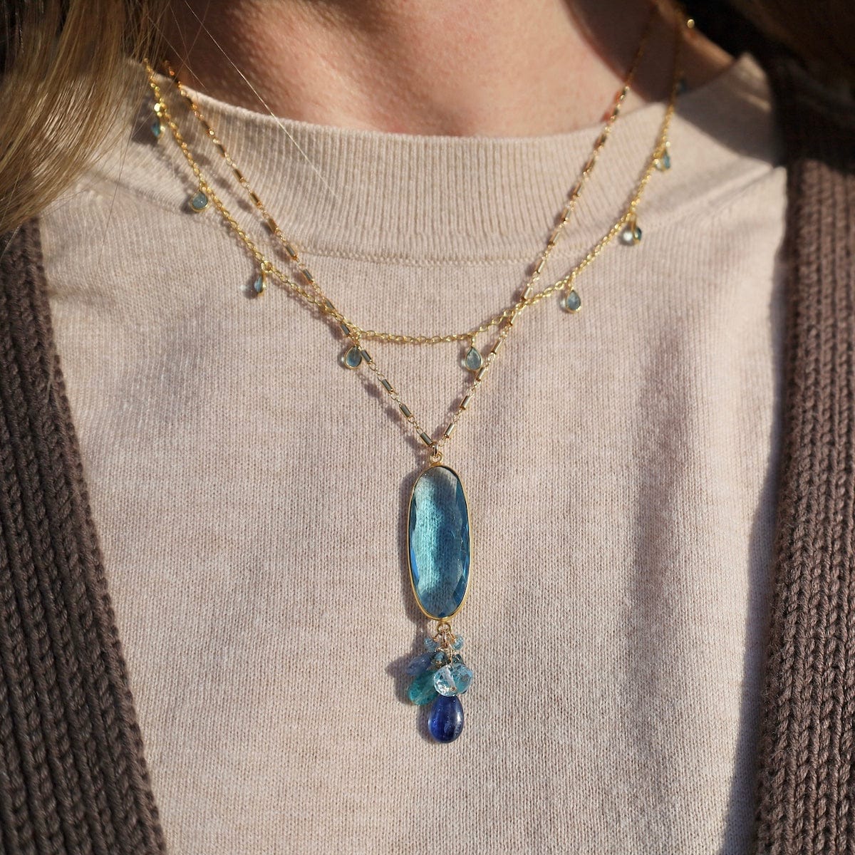 NKL-GF Swiss Blue Quartz Mix Pendant Necklace