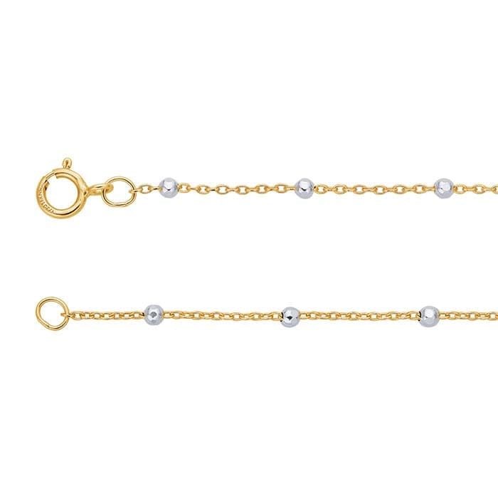 NKL-GF Yellow Gold-Filled 0.8mm Cable Chain with Sterling Silver Beads Necklace