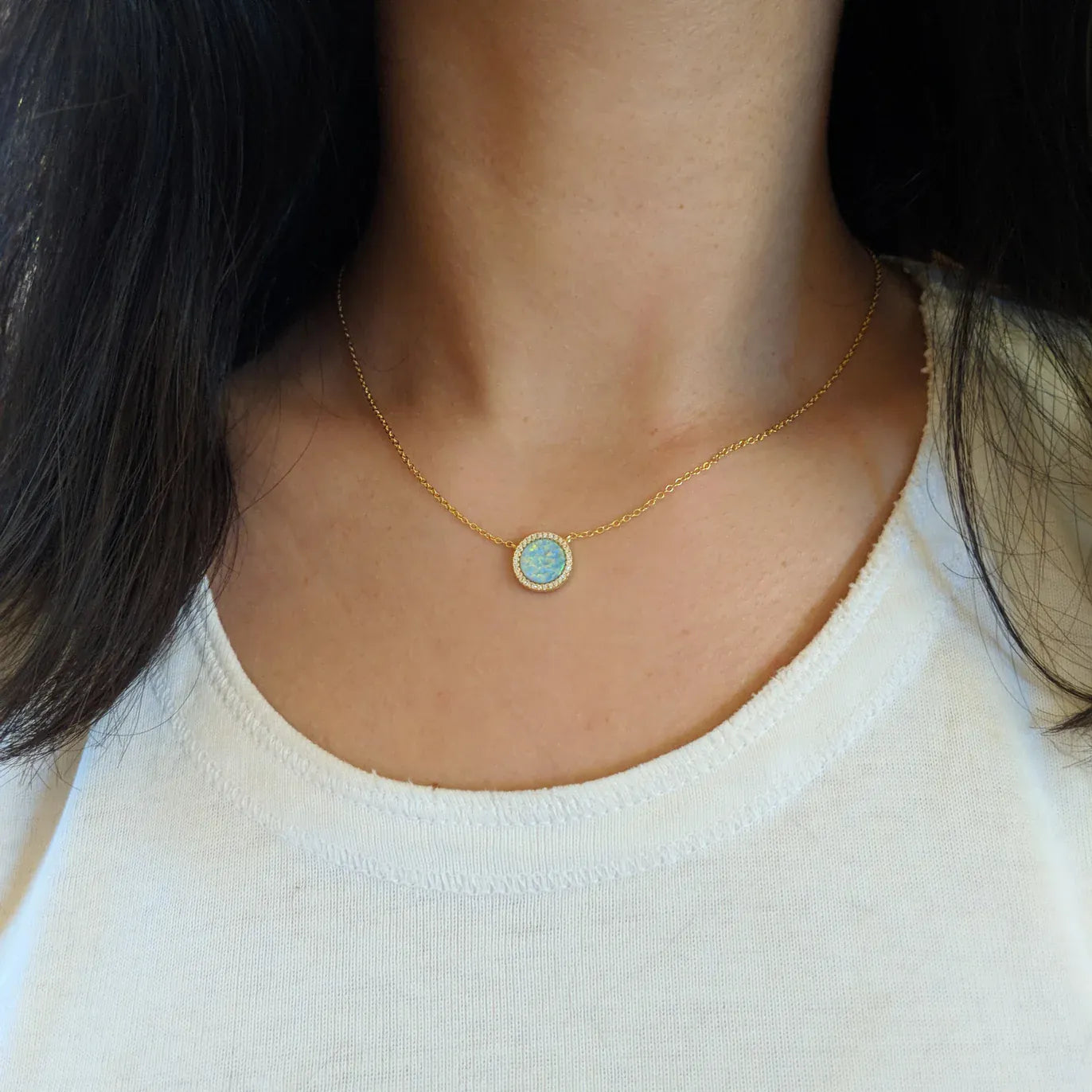 NKL-GPL Beacon White Opal Circle Necklace with Crystals