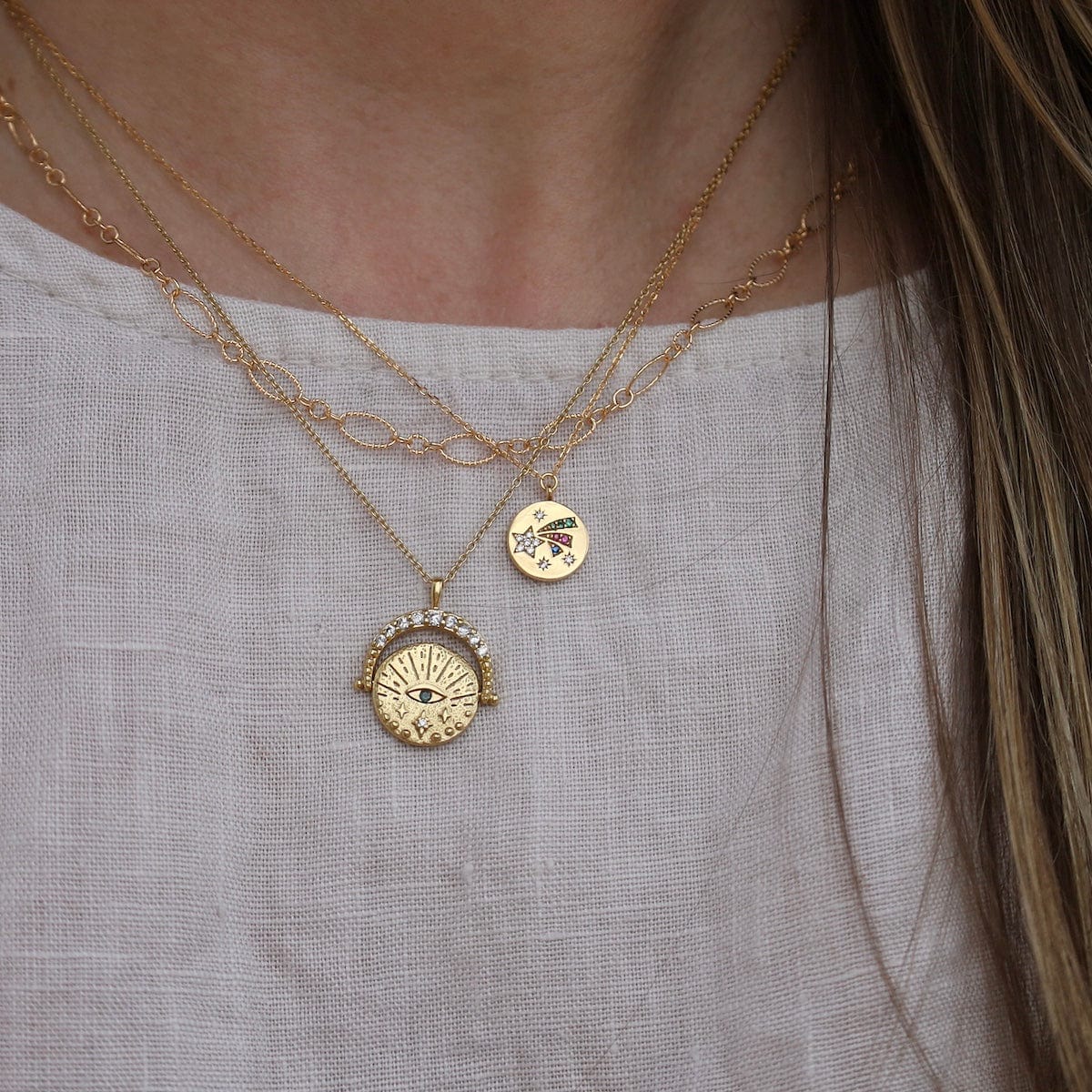 NKL-GPL Gold Coin Evil Eye Necklace