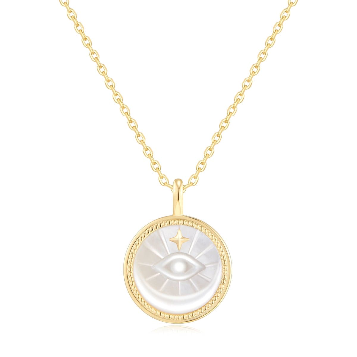 NKL-GPL Gold Evil Eye Mother-of-Pearl Medallion Necklace