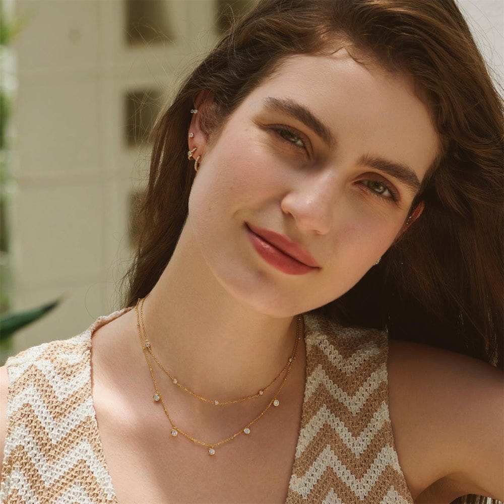 NKL-GPL Gold Molten Bezel Set Droplet Station Necklace