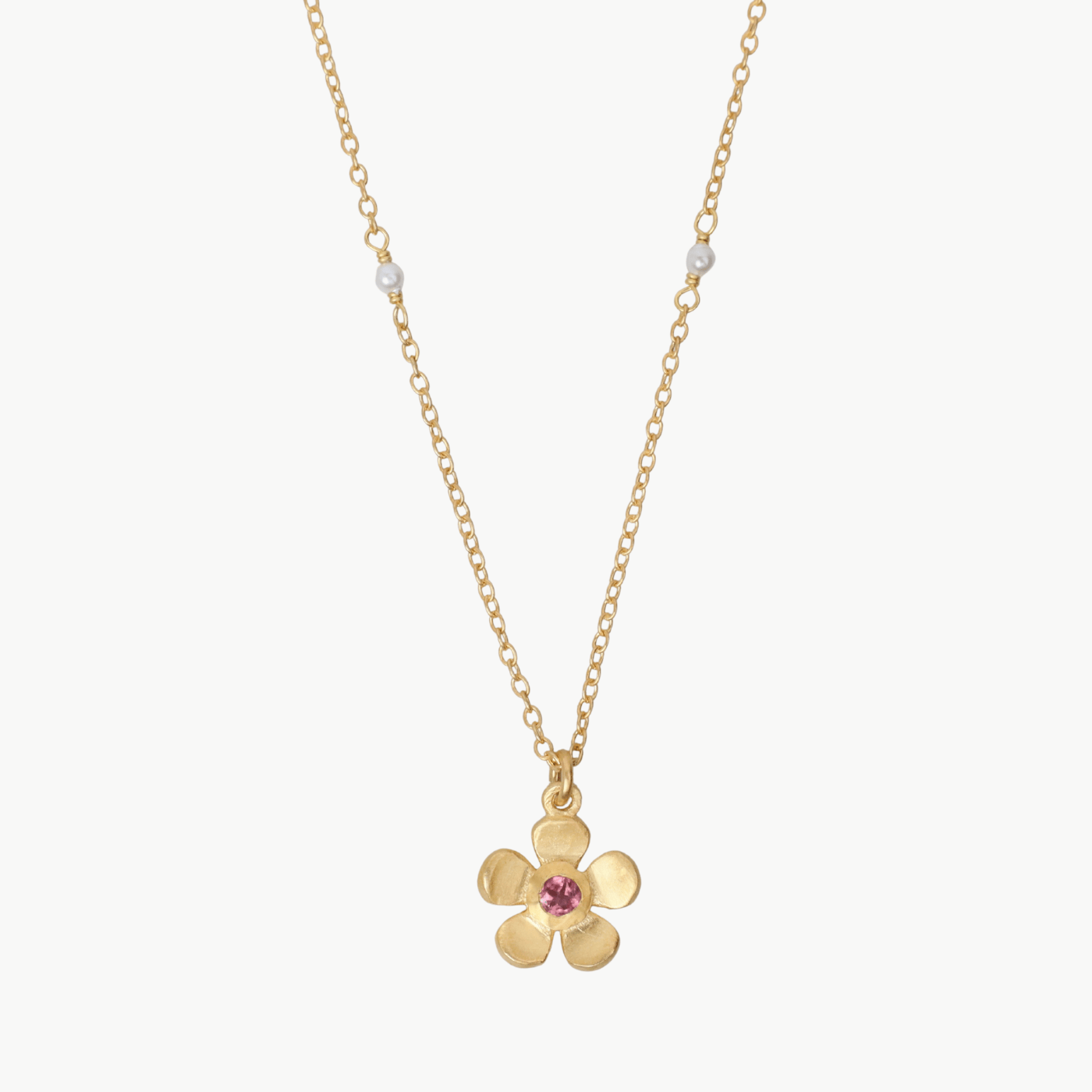 NKL-GPL Gold Pink Tourmaline Flower Necklace
