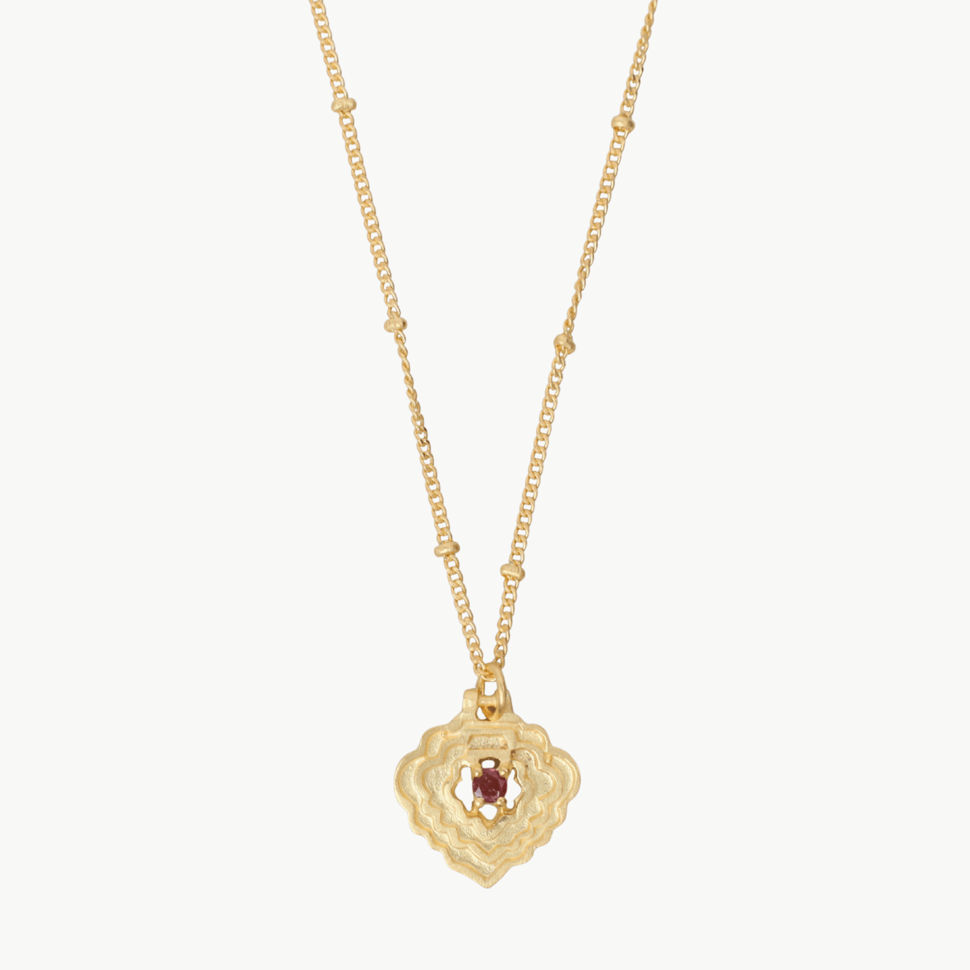 NKL-GPL Gold Shield with Pink Tourmaline Pendant Necklace