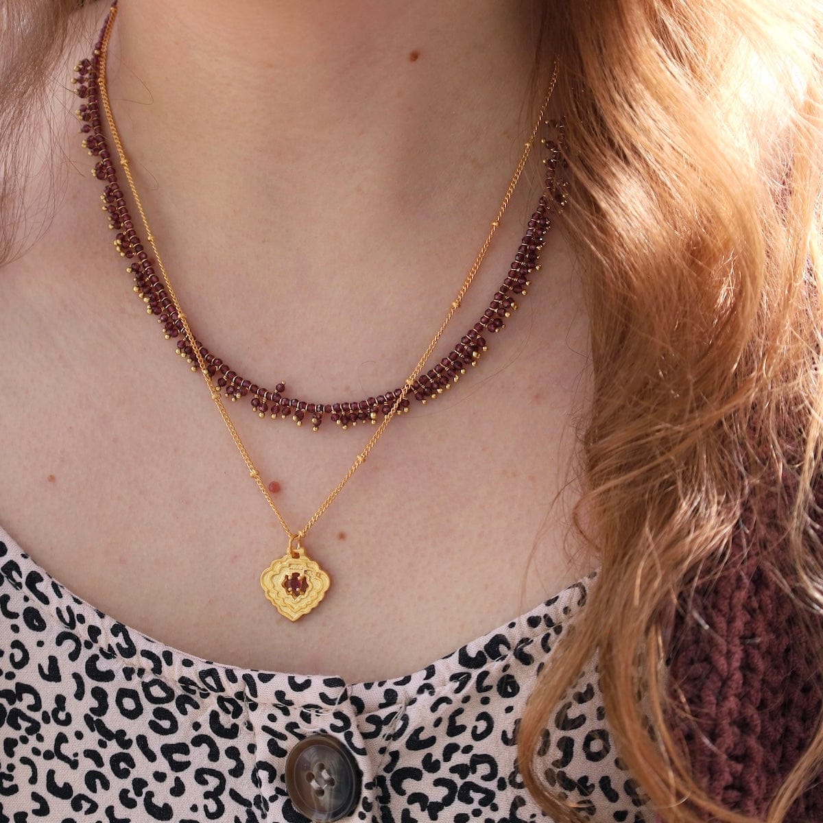 NKL-GPL Gold Shield with Pink Tourmaline Pendant Necklace