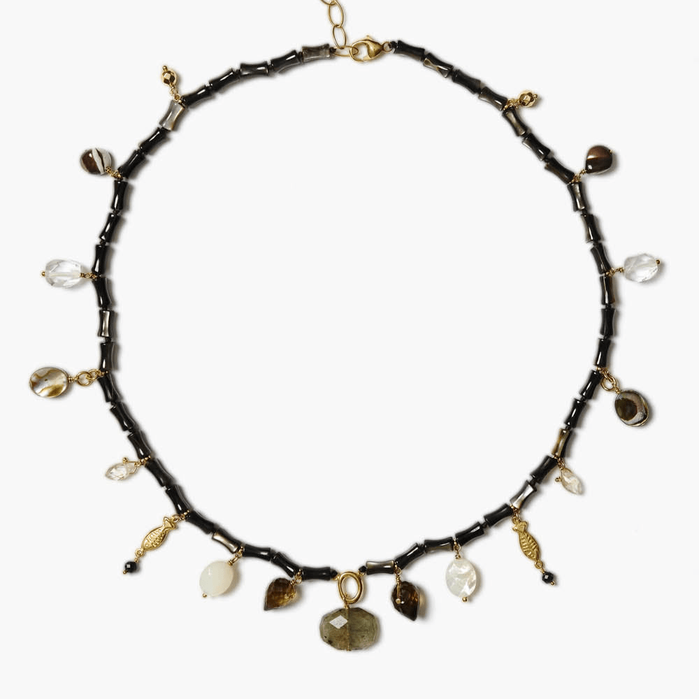 NKL-GPL Nautilus Charm Necklace Black Mix