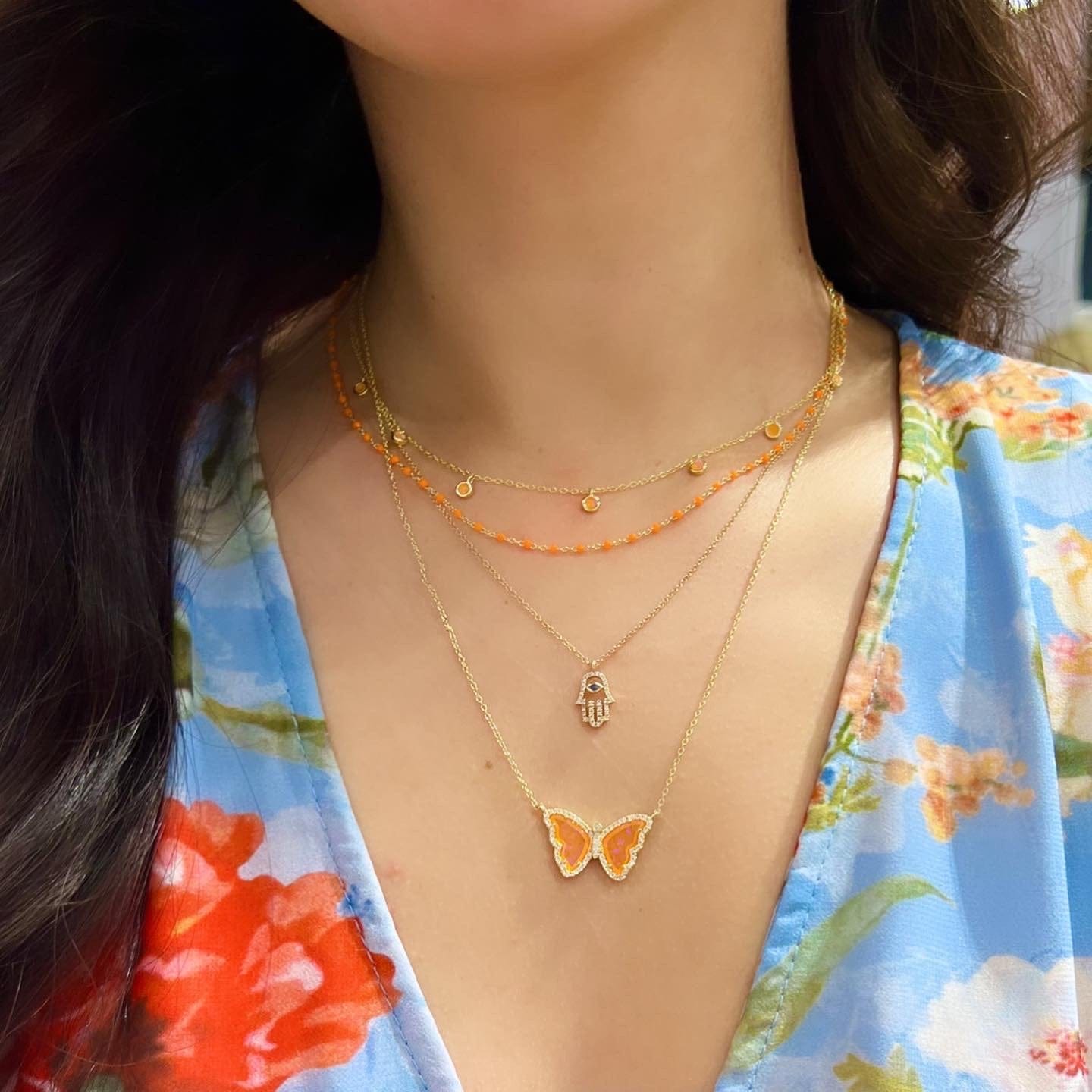 NKL-GPL Orange Enamel Beaded Chain Necklace