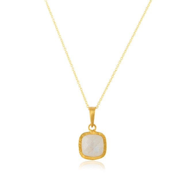 NKL-GPL Rainbow Moonstone Square Checker Cut Pendant Neckl