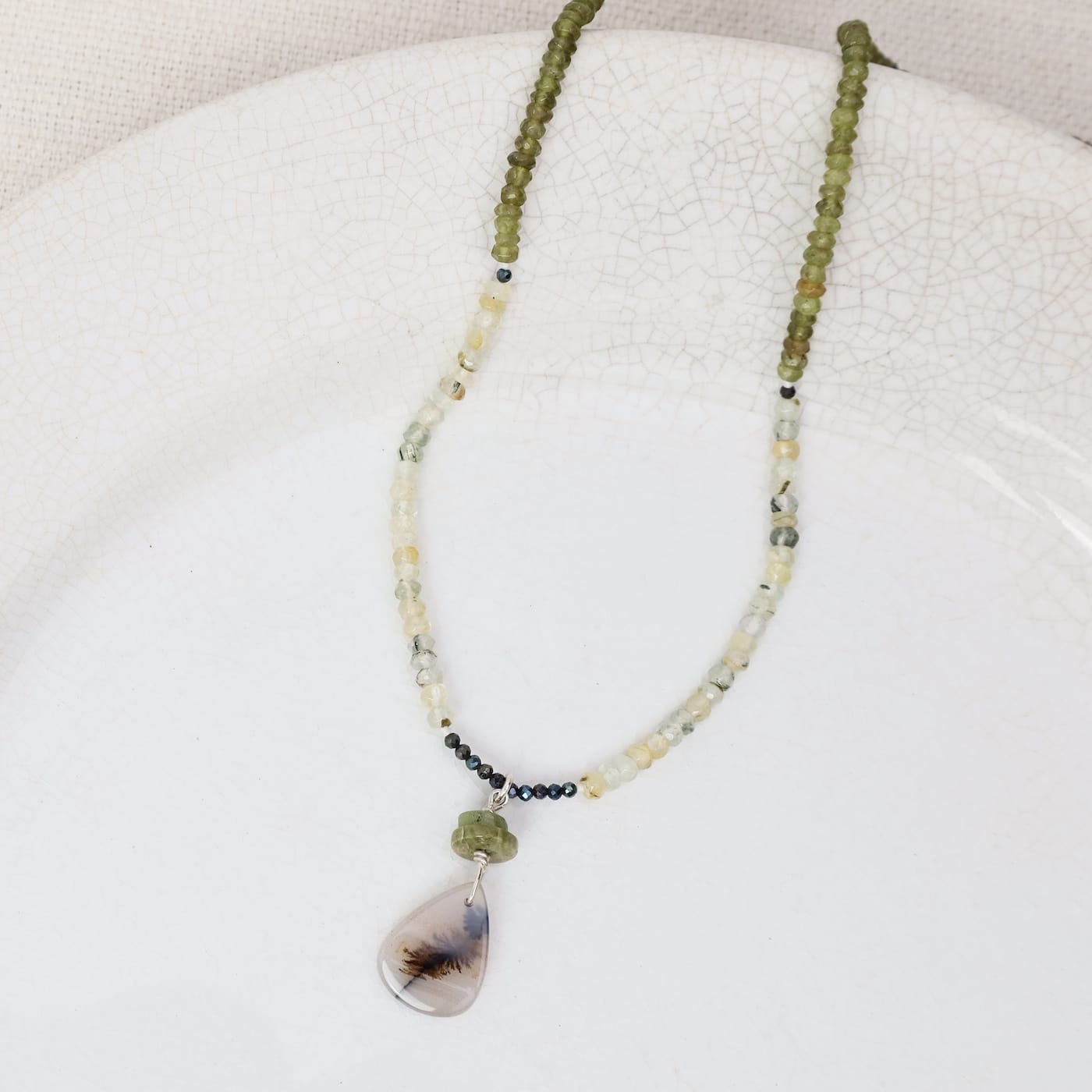 NKL Green Mix and Dendritic Agate Necklace