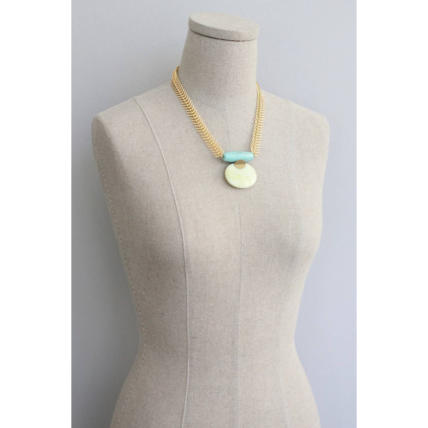 NKL-JM Turquoise and Lemon Herringbone Necklace
