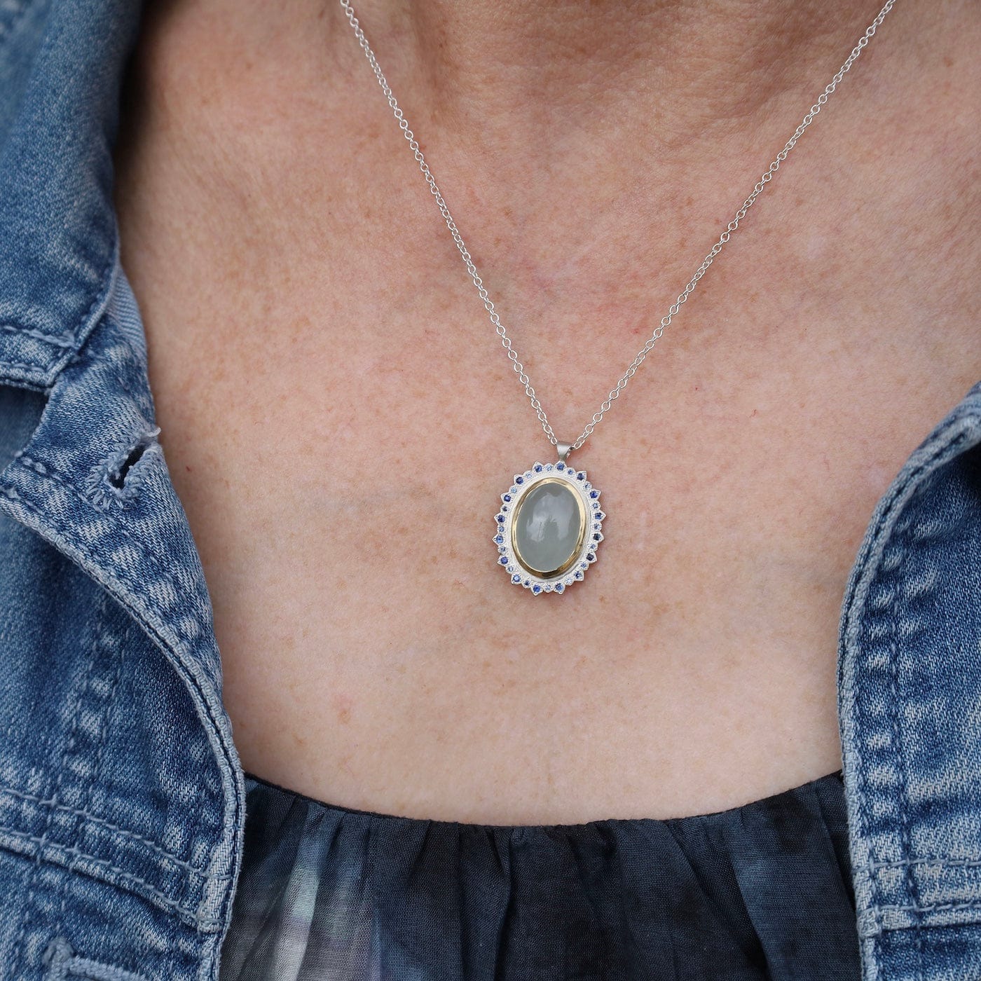 NKL One of a Kind Two Tone Aquamarine & Sapphire Penda