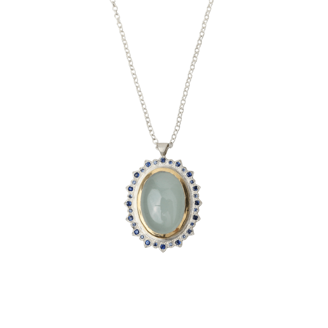 NKL One of a Kind Two Tone Aquamarine & Sapphire Pendant Necklace
