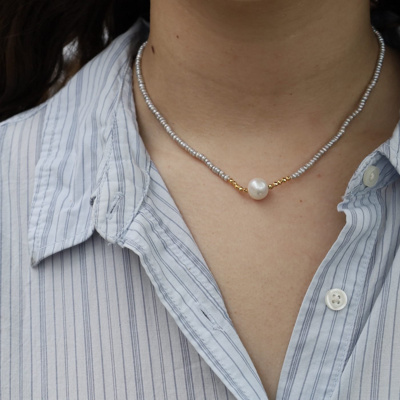 NKL Petite Grey Fresh Water Pearl and White Pearl Necklace