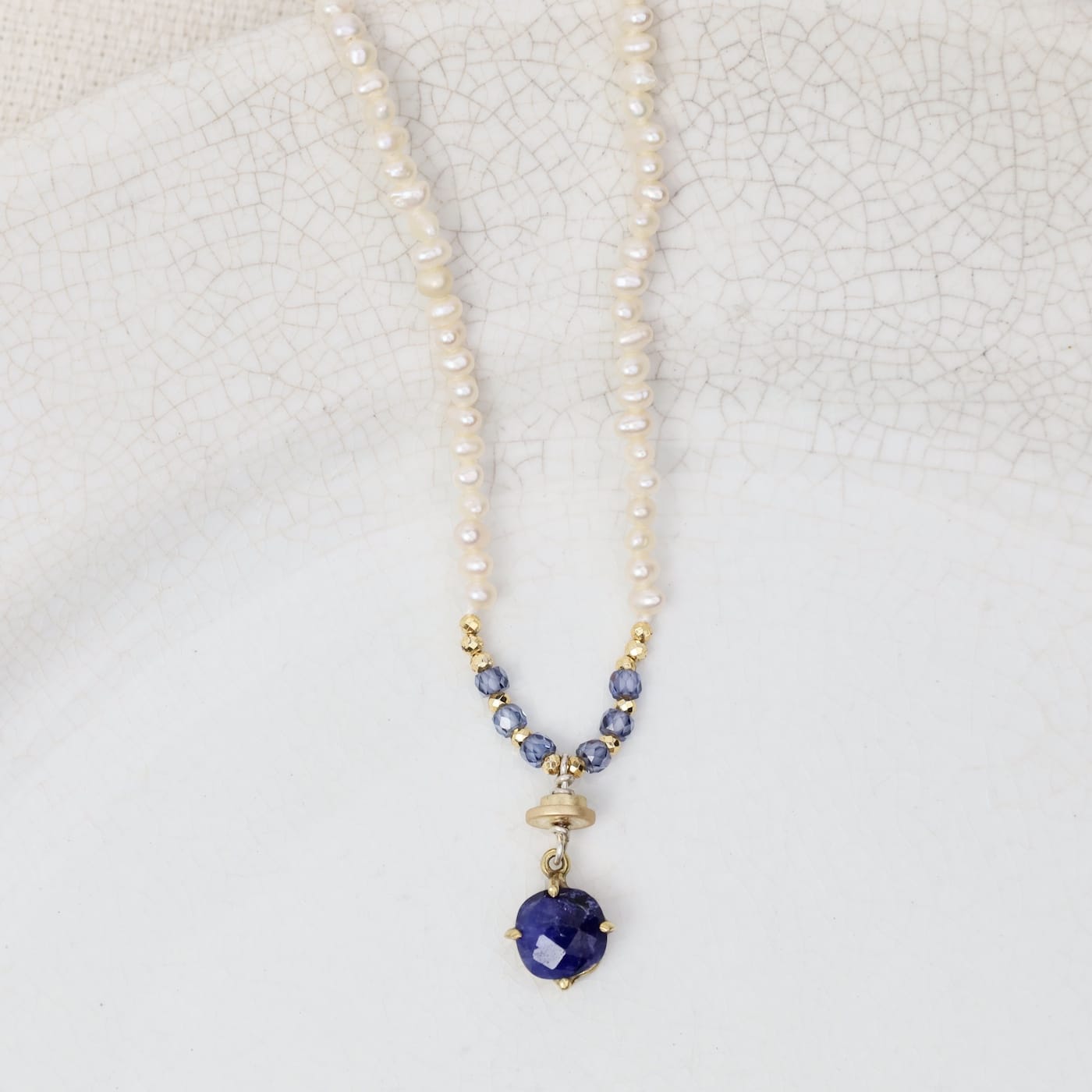 NKL Petite White Fresh Water Pearl and Lapis Pendant N