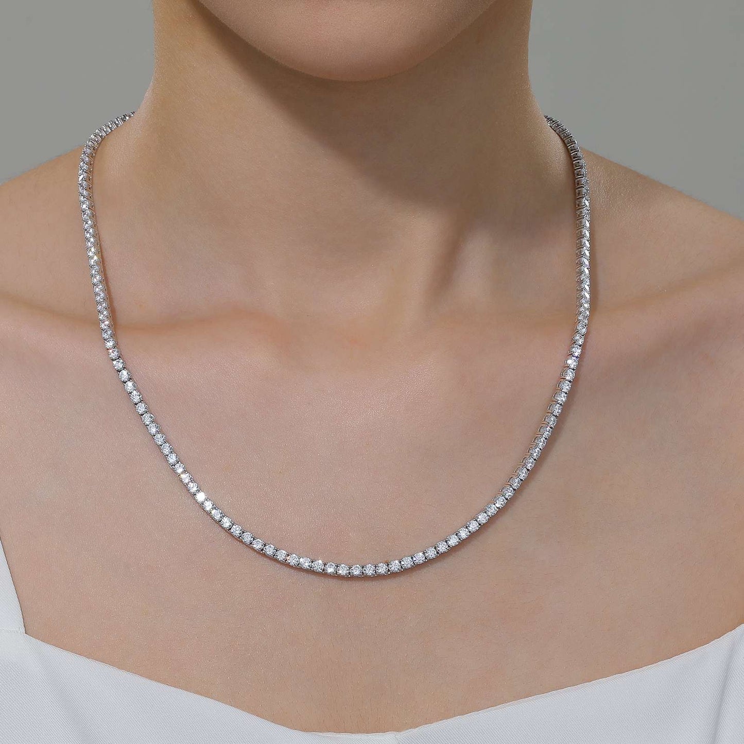 NKL-PPL Platinum Plated 14.5 TCW Tennis Necklace