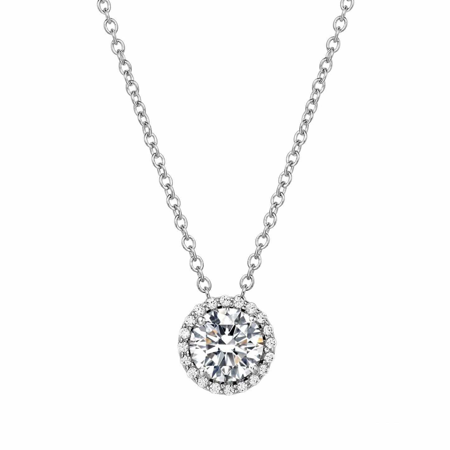 NKL-PPL Platinum Plated Diamond Halo Pendant Necklace