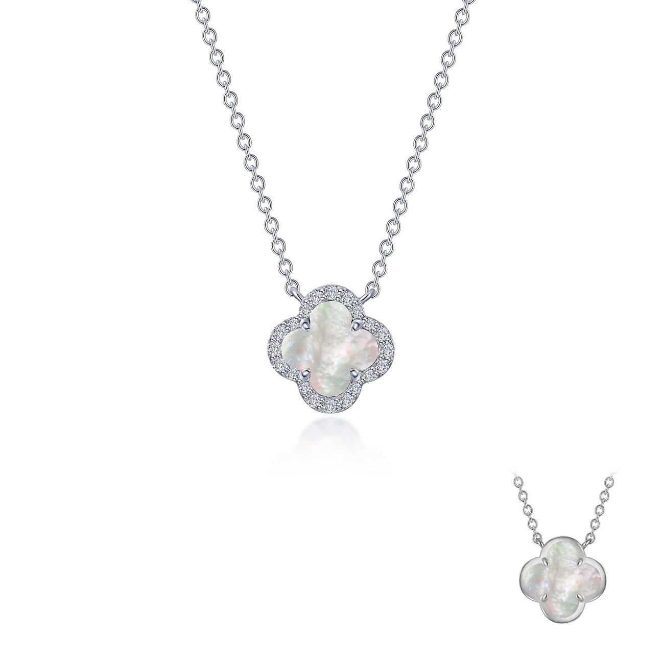 NKL-PPL Platinum Plated Mother of Pearl Halo Pendant Necklace