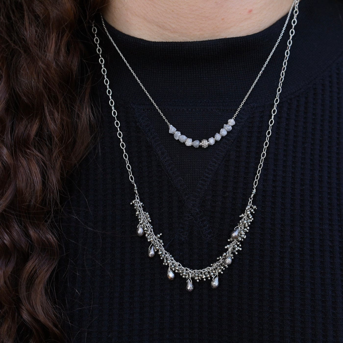NKL Raw Diamonds with Pave Diamond Ball Necklace