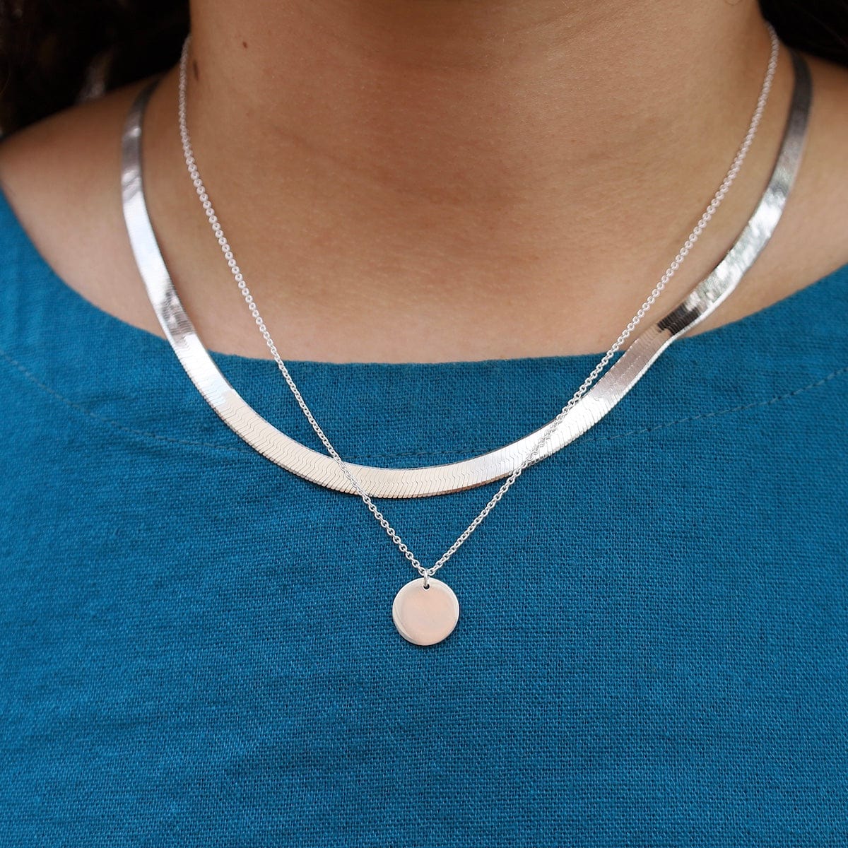 NKL Simple Silver Disc Necklace