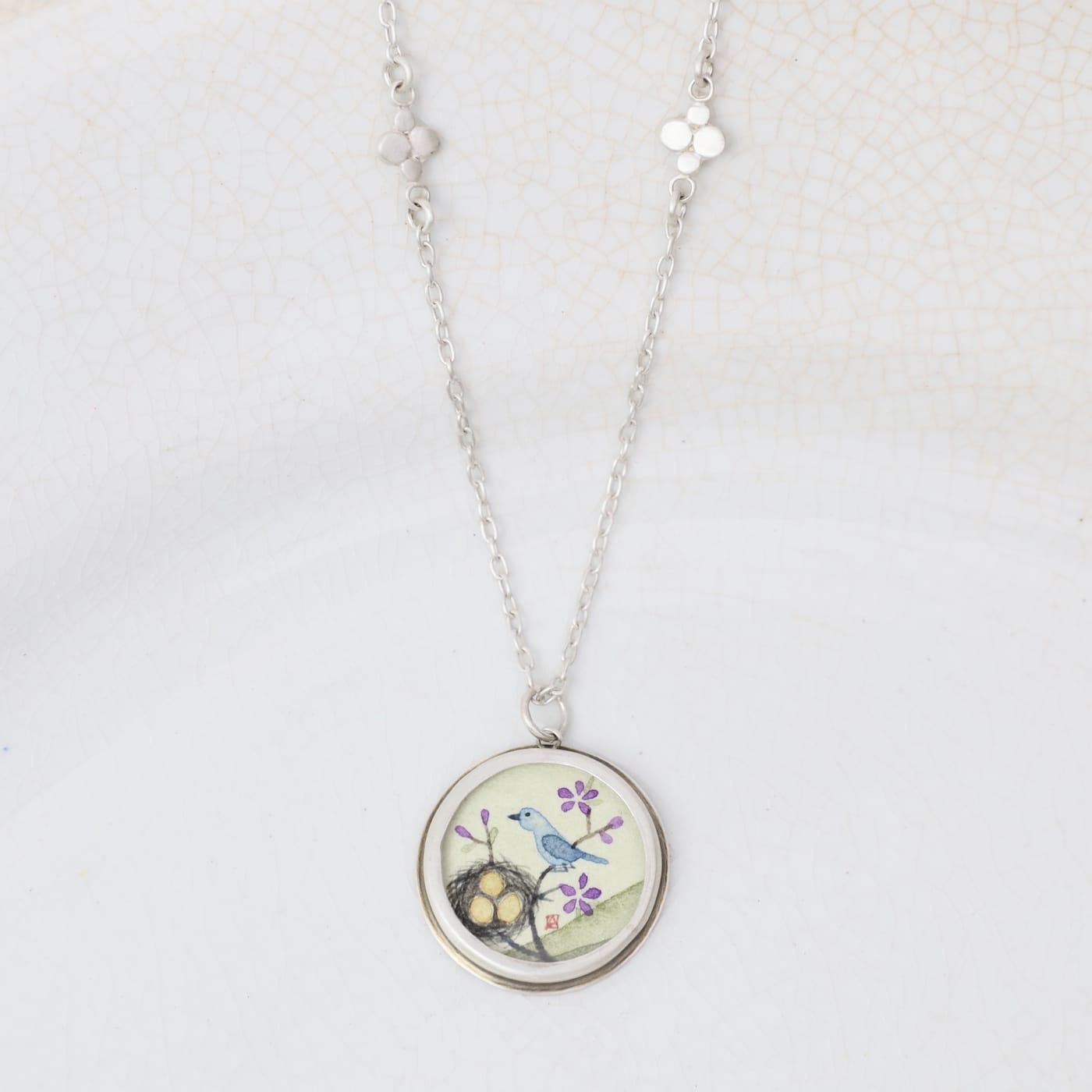 NKL Small Round Bluebird Necklace Small Filigree Station Chain