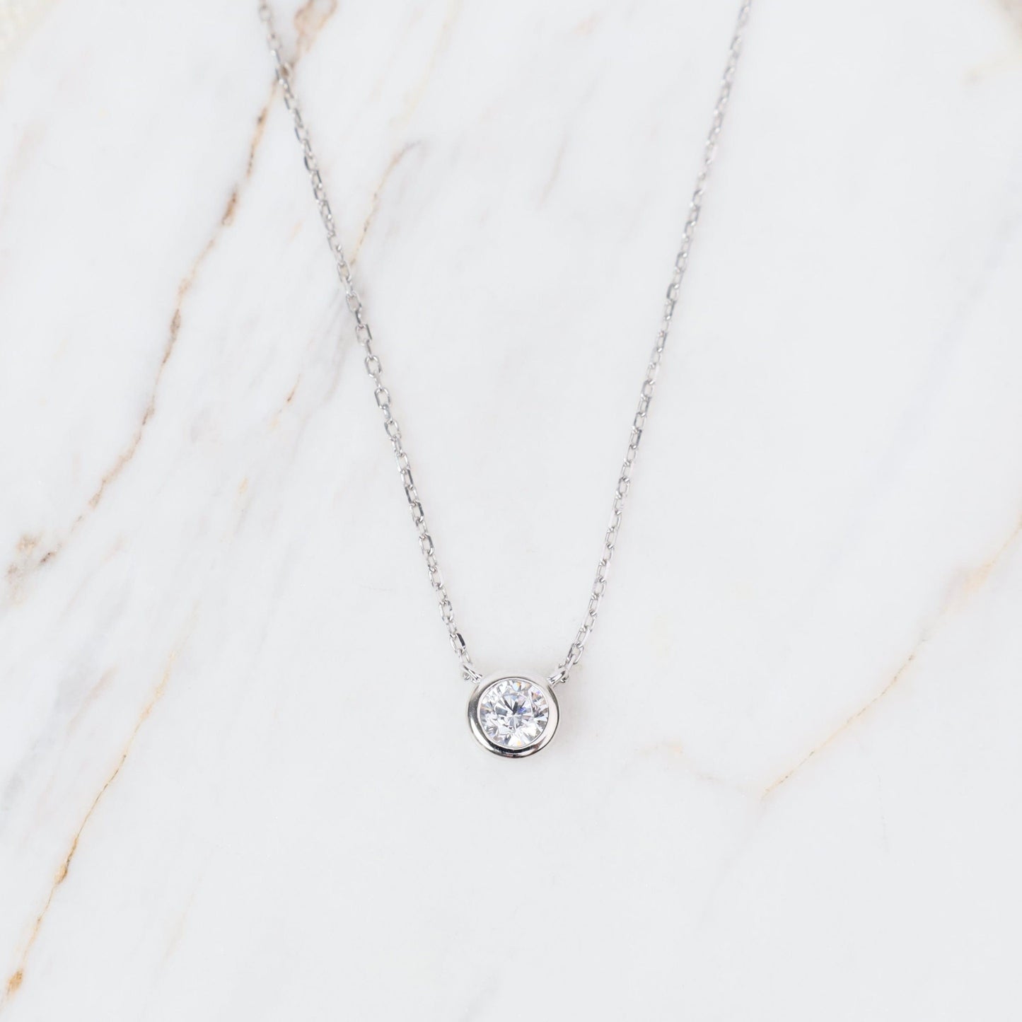 NKL Sterling Silver & 6mm Bezel Set CZ Solitare Necklace