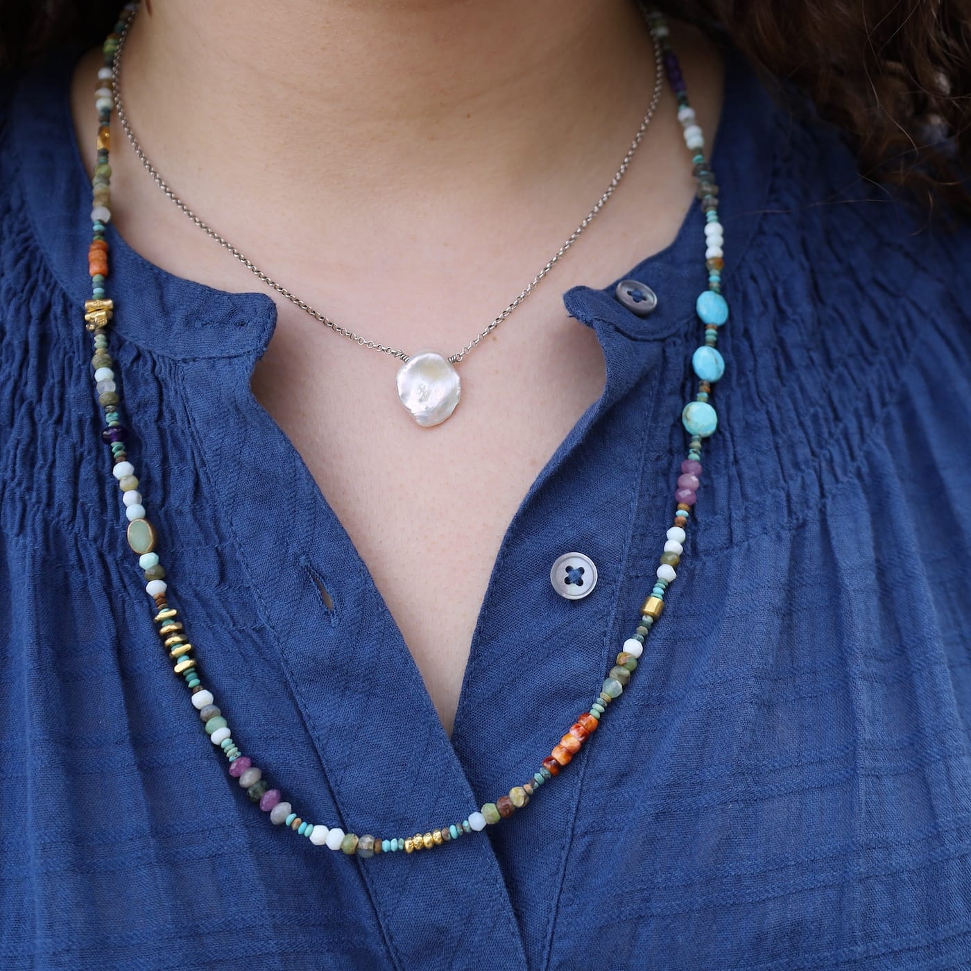 NKL Sterling Silver Keshi Pearl Necklace