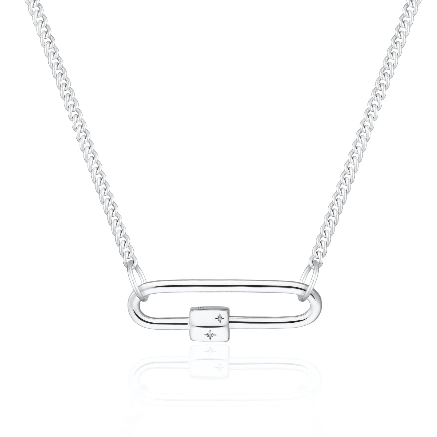 NKL Sterling Silver Long Link Carabiner Curb Chain Necklace