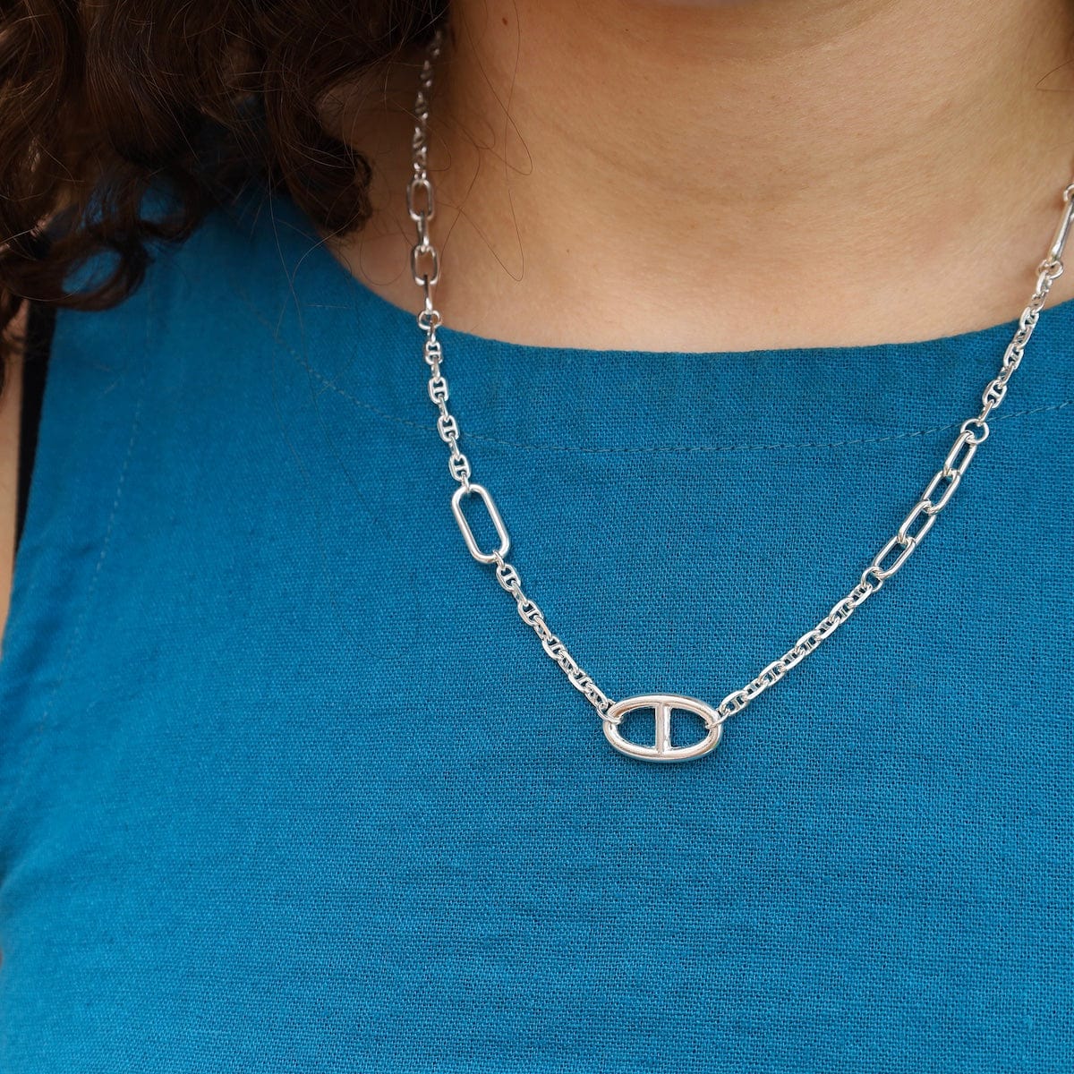 NKL Sterling Silver Mixed Achor Link Necklace
