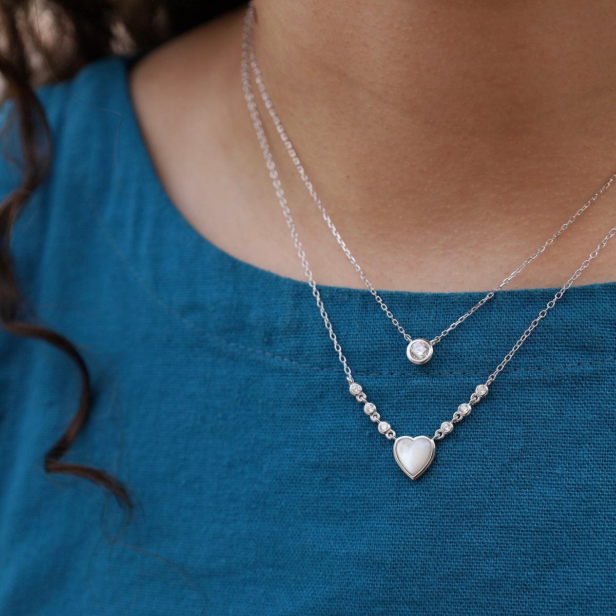 NKL Sterling Silver & Mother of Pearl Heart with 6 Bez