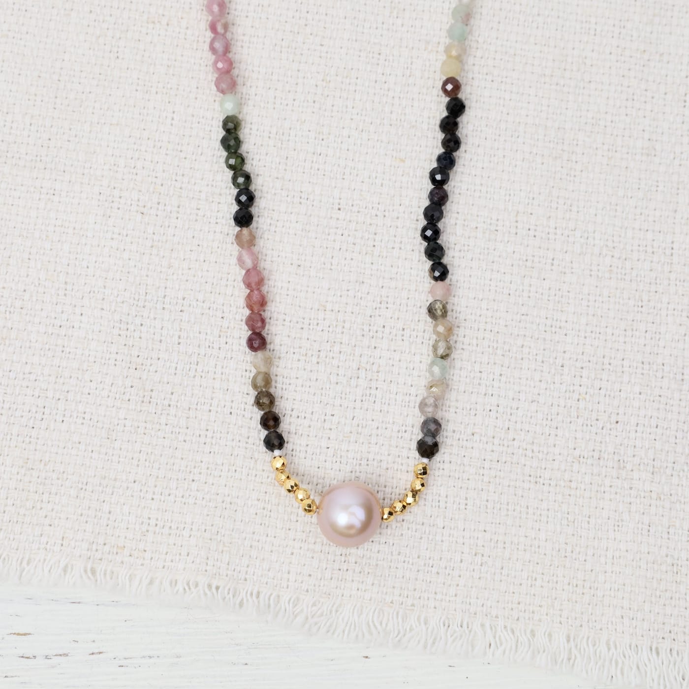 NKL Tourmaline with Pink Freshwater Pearl Necklace