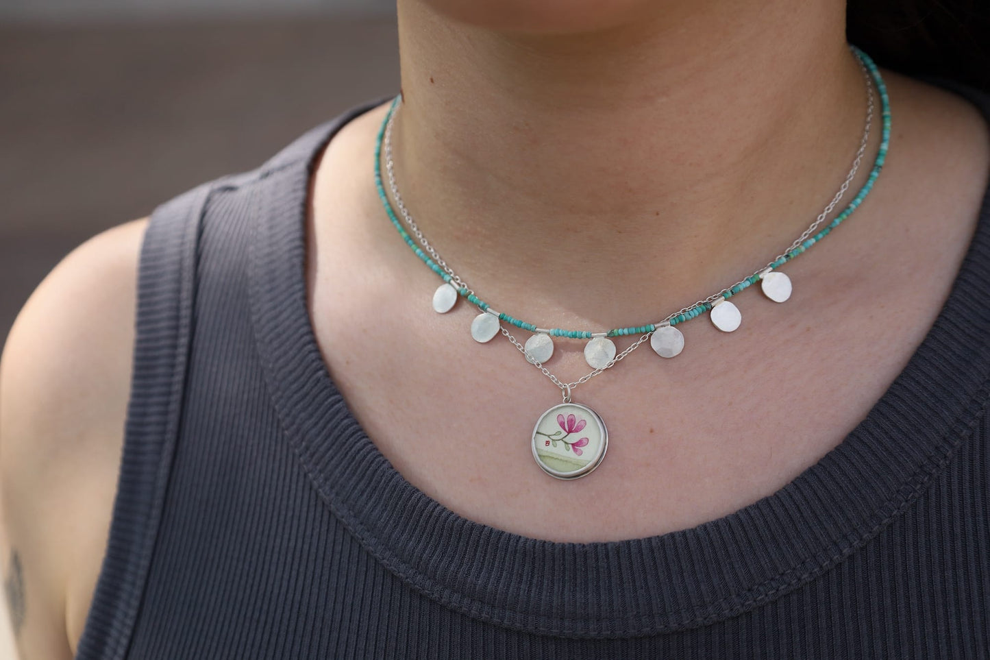 NKL Turquoise Necklace with Sterling Silver Disks