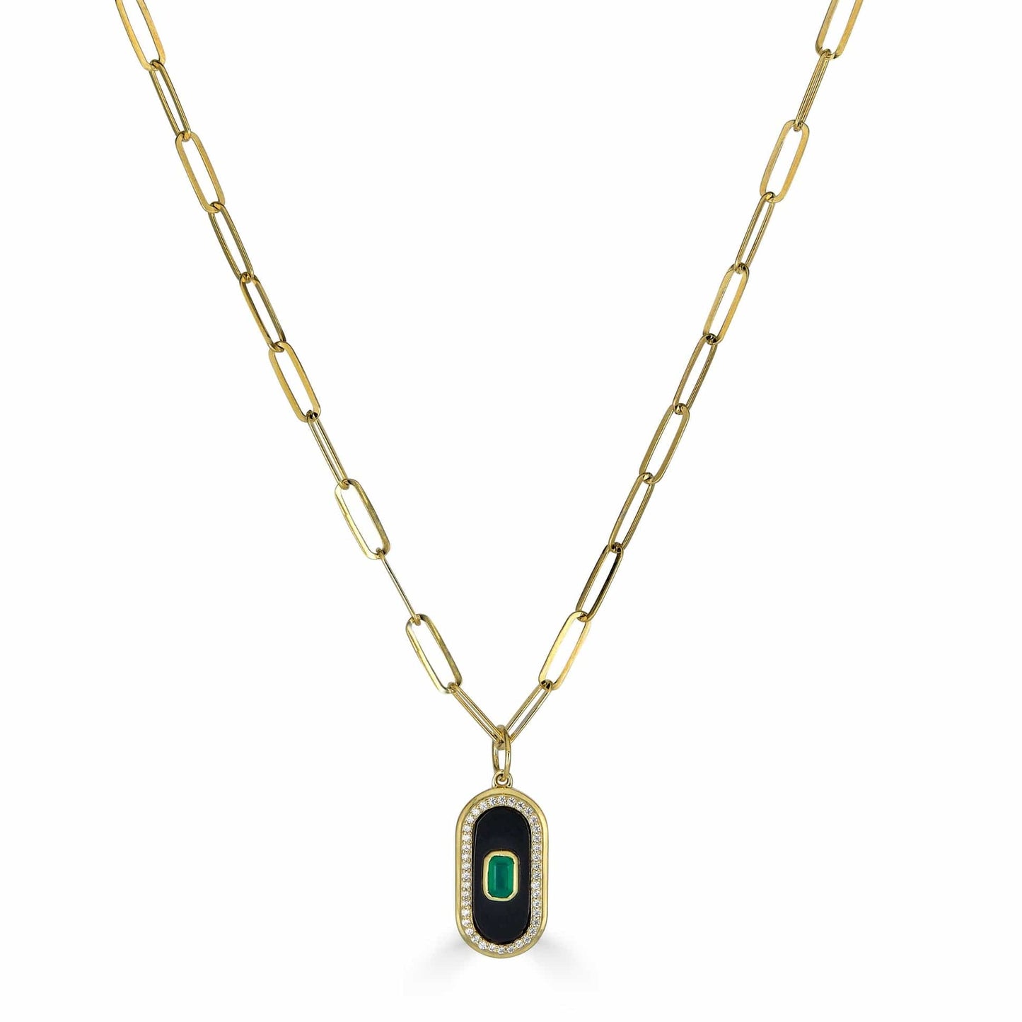 NKL-VRM Black and Green Onyx Mini Dog Tag Necklace