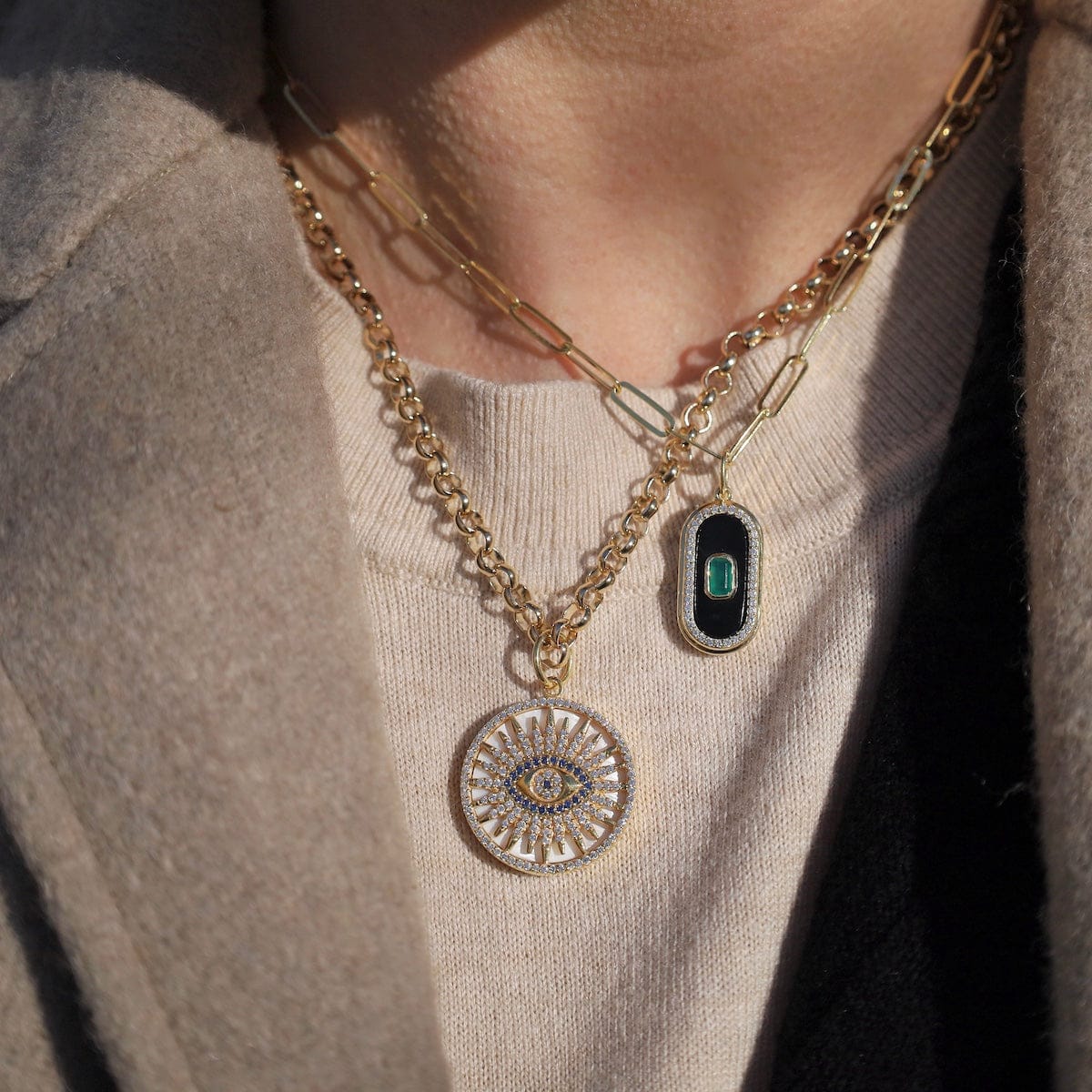 NKL-VRM Black and Green Onyx Mini Dog Tag Necklace