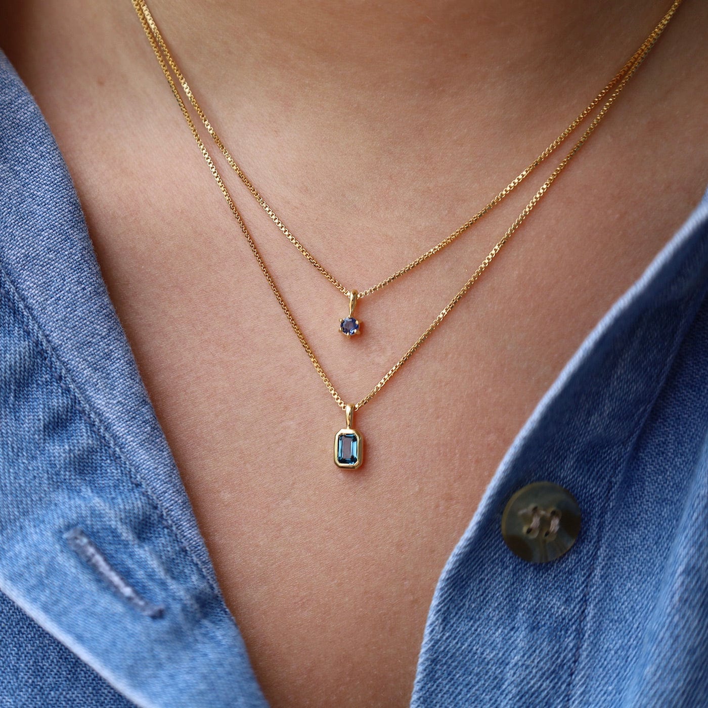 NKL-VRM London Blue Topaz Vertical Octagon Necklace - Gold Vermeil