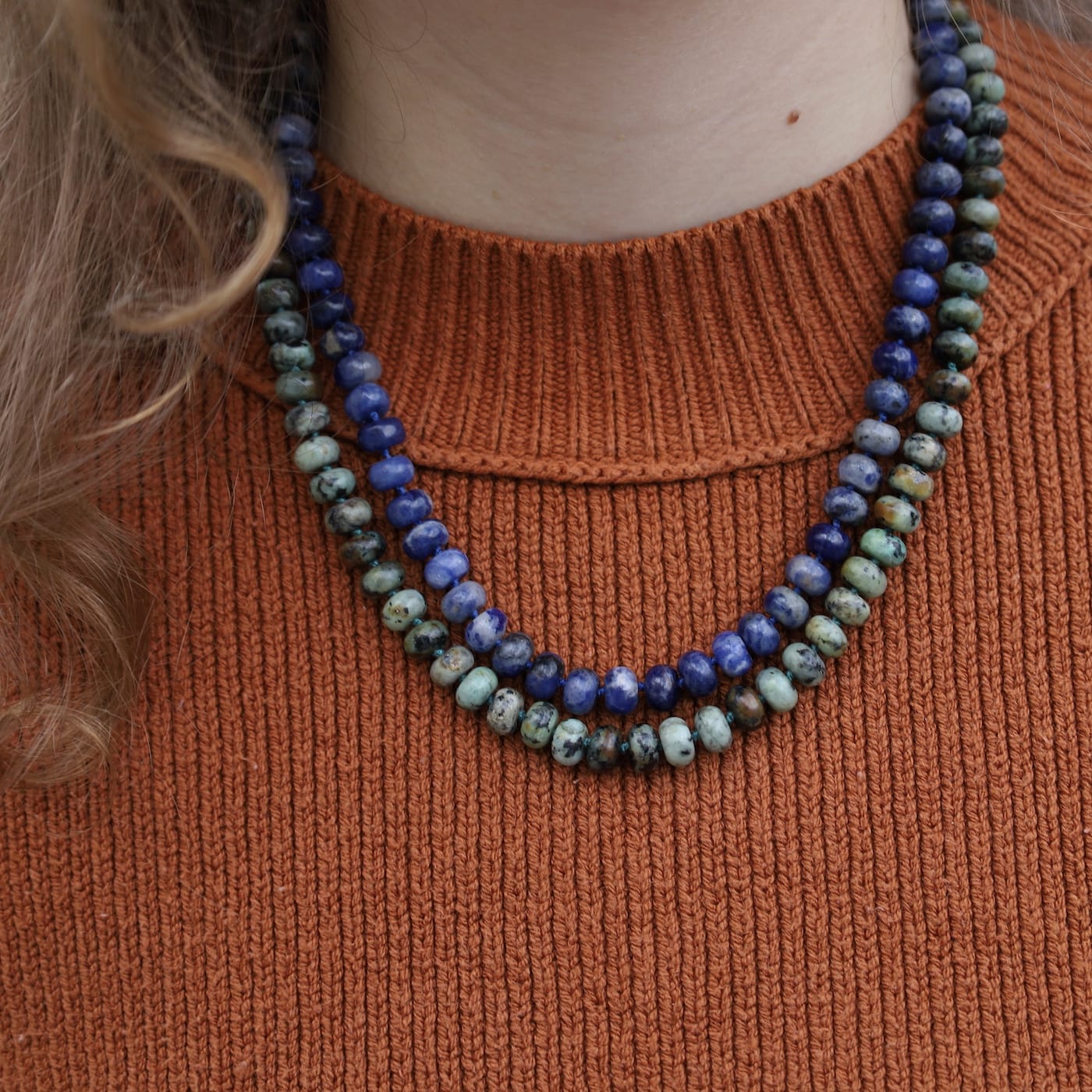 NKLGPL Sodalite 8mm Hand Knotted Beaded Necklace