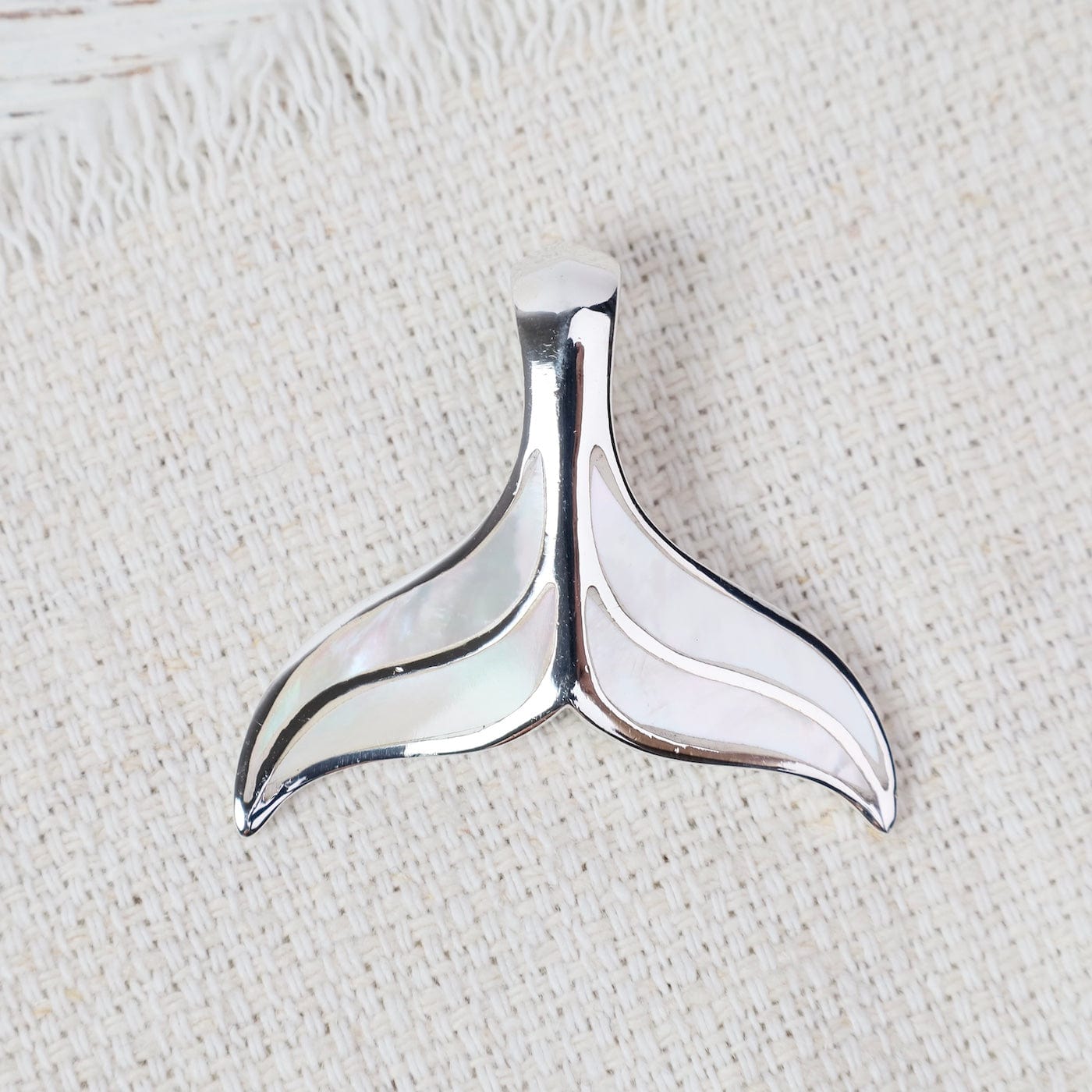 PND Sterling Silver Large Whale Tail with Mother Of Pe