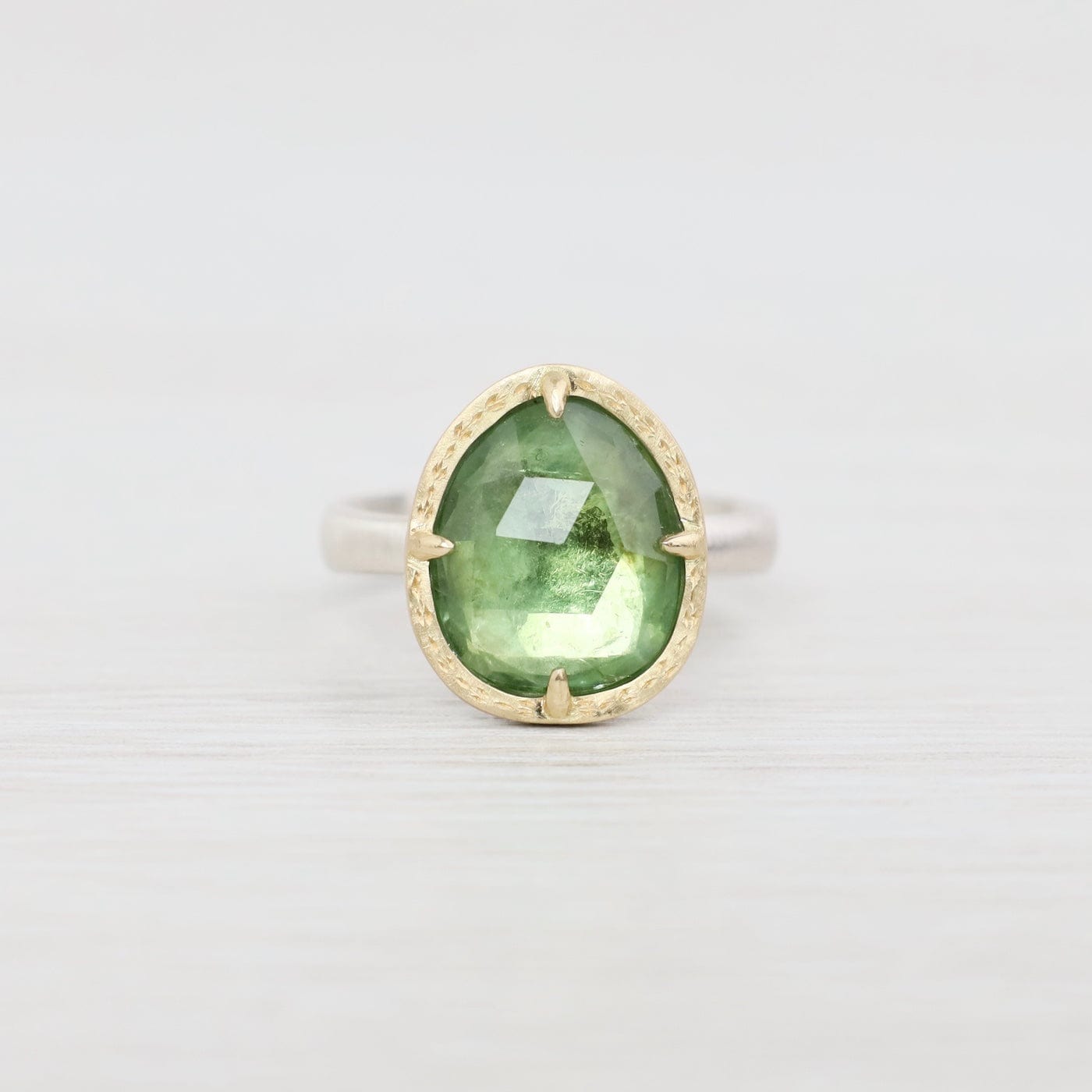 RING-18K One of a Kind Two Tone Organic Green Tourmaline Ri