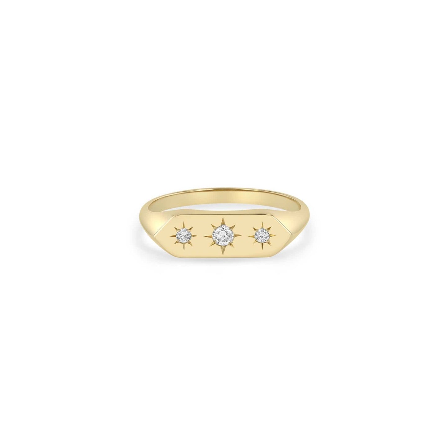 RNG-14K 14k Gold Flag Signet Ring with A Star Set 2.4mm Di
