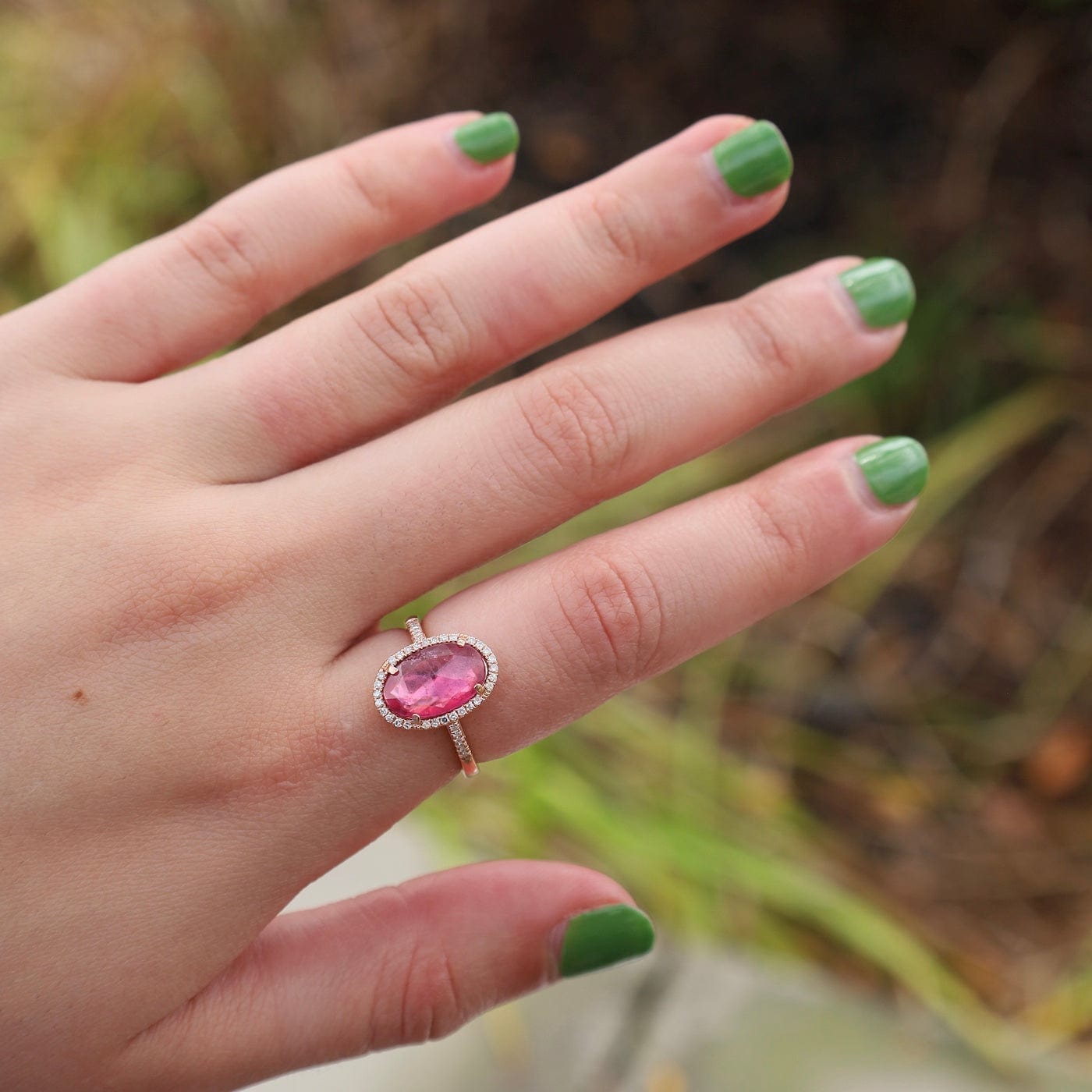 RNG-14K 14k Rose Gold One of a Kind Pink Tourmaline Ring