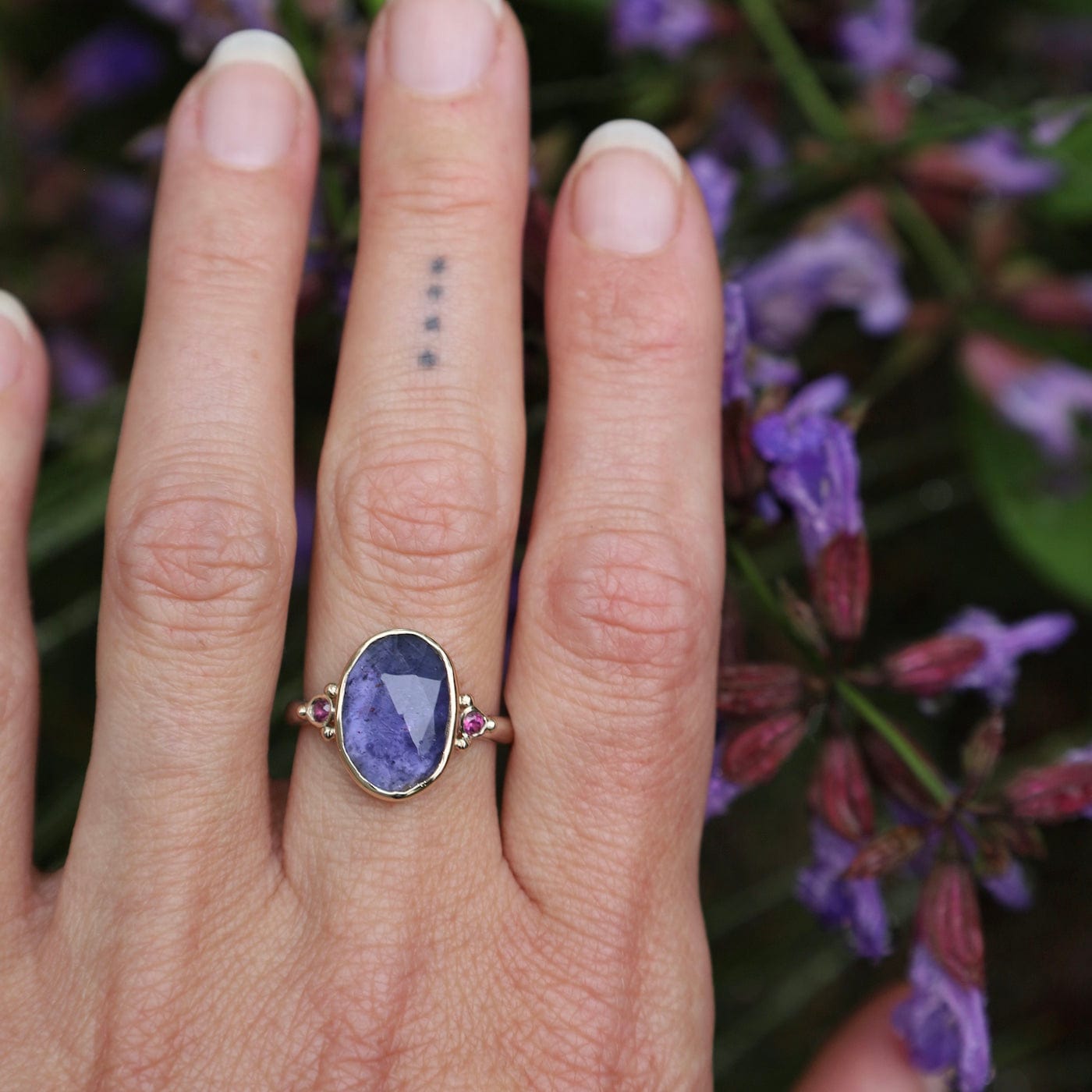RNG-14K Iolite Ring With Burgundy Rhodolite In 14k Gold An