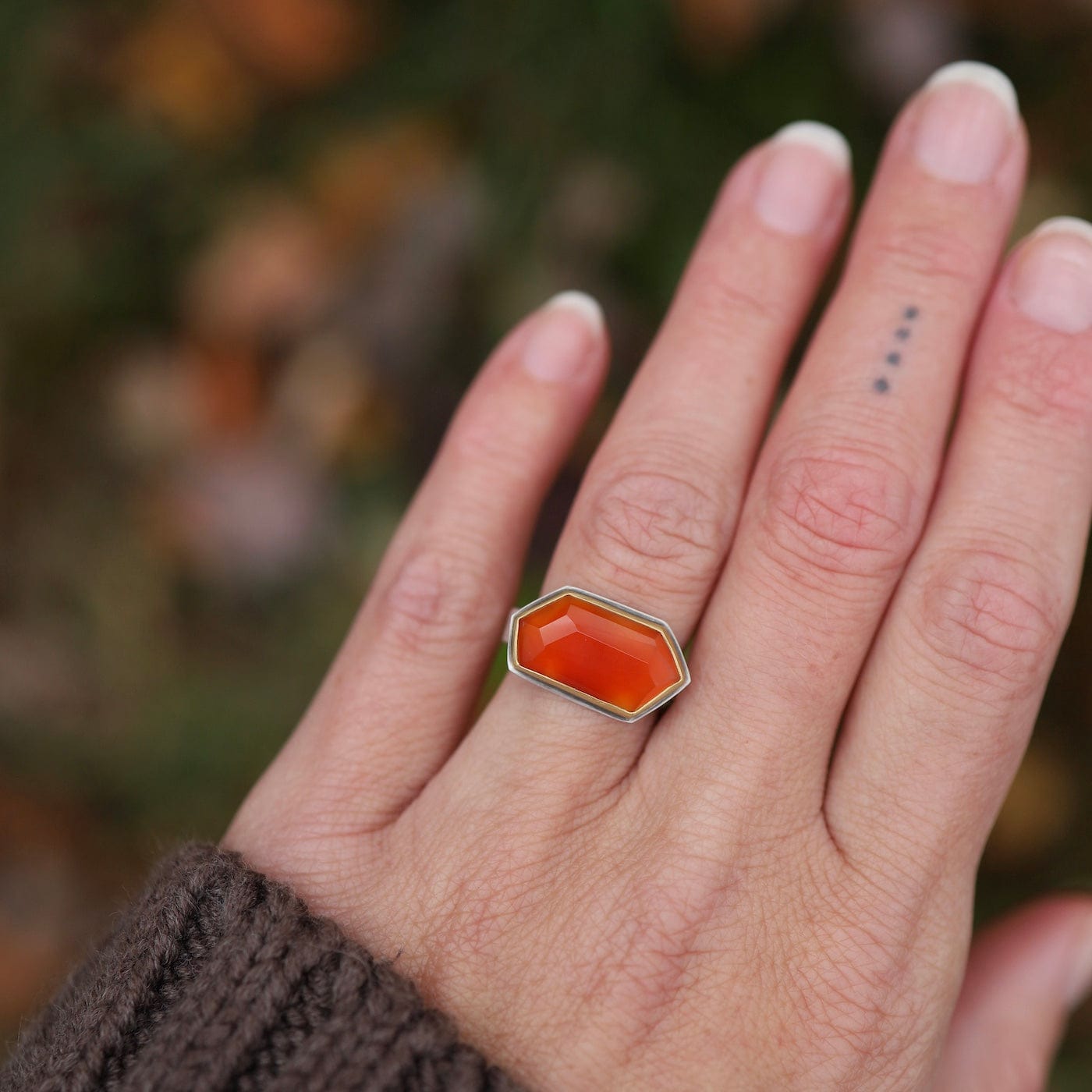 RNG-22K Rose Cut Geometric Carnelian Ring