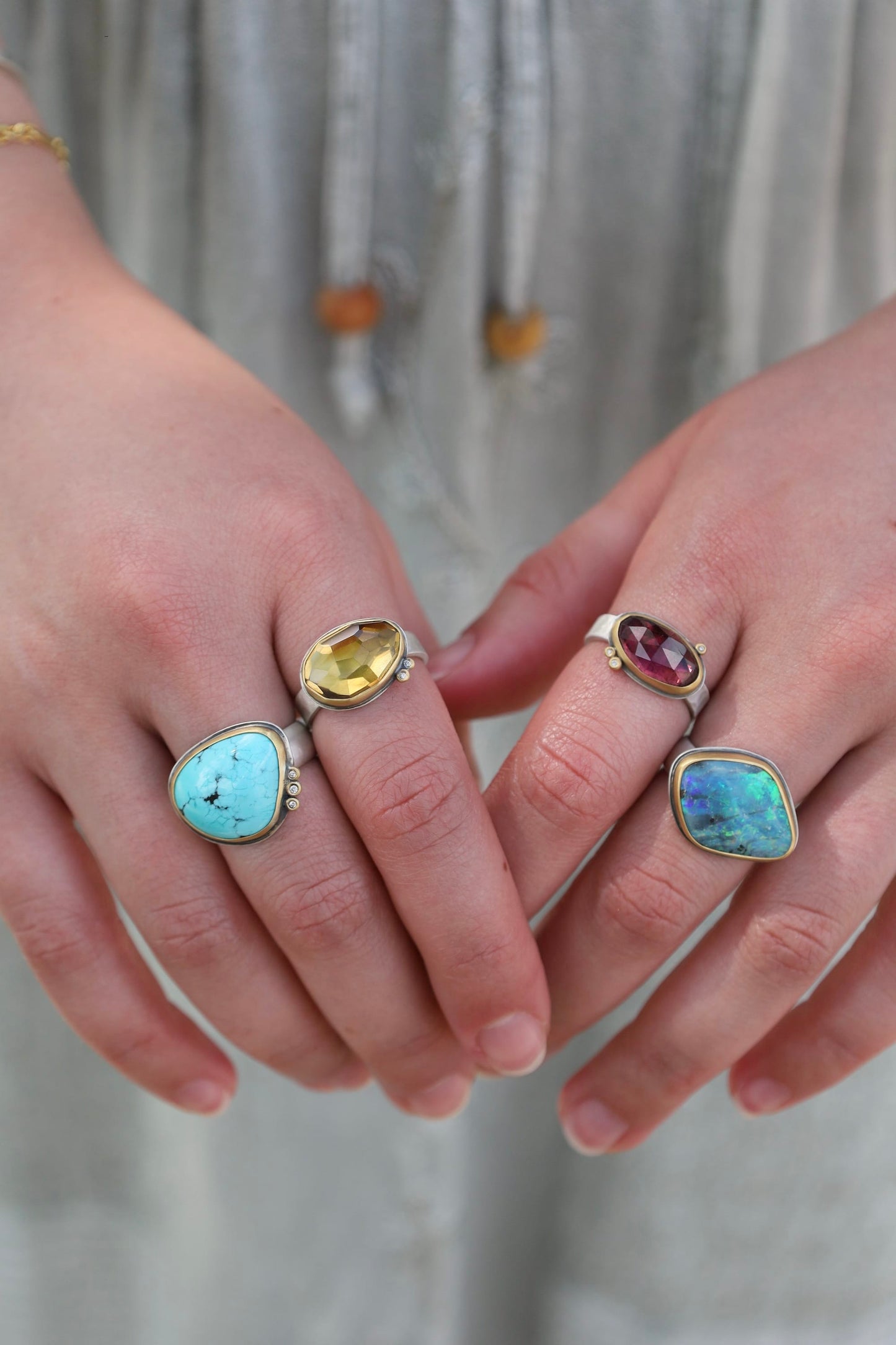 RNG Citrine Ring with 2 Diamond Dots