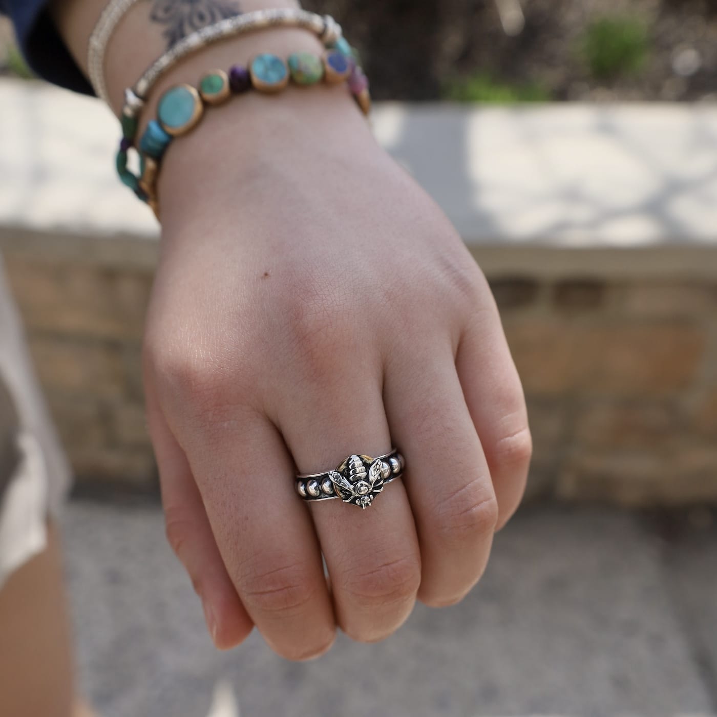RNG-GF Silver and Gold Bee Ring - Gold Filled