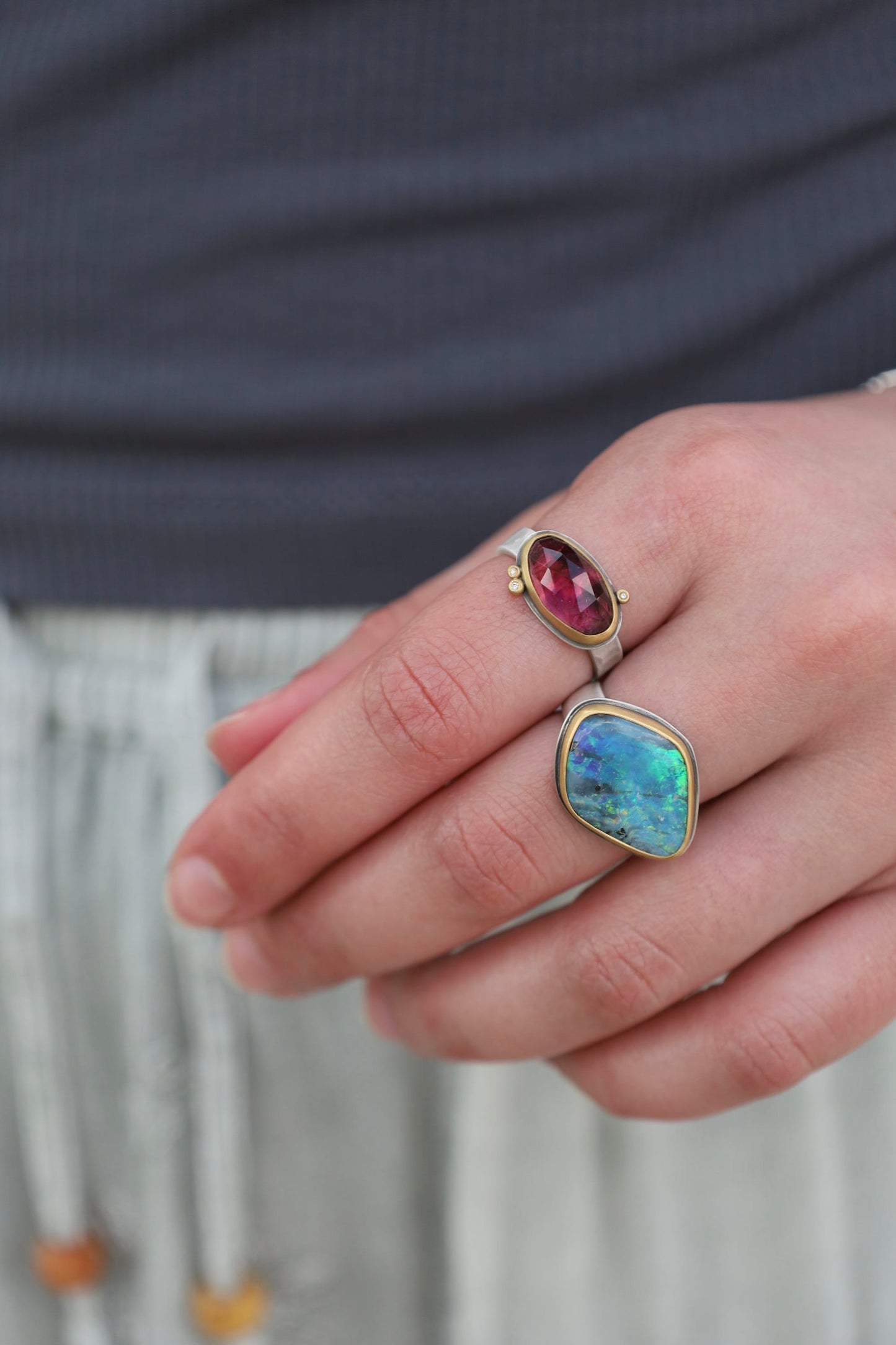 RNG Pink Tourmaline Ring with 3 Diamond Dots