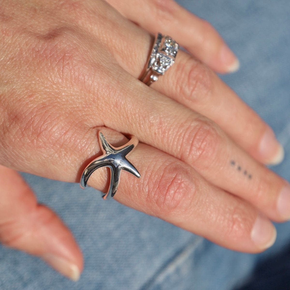 RNG Sterling Silver Starfish Adjustable Ring