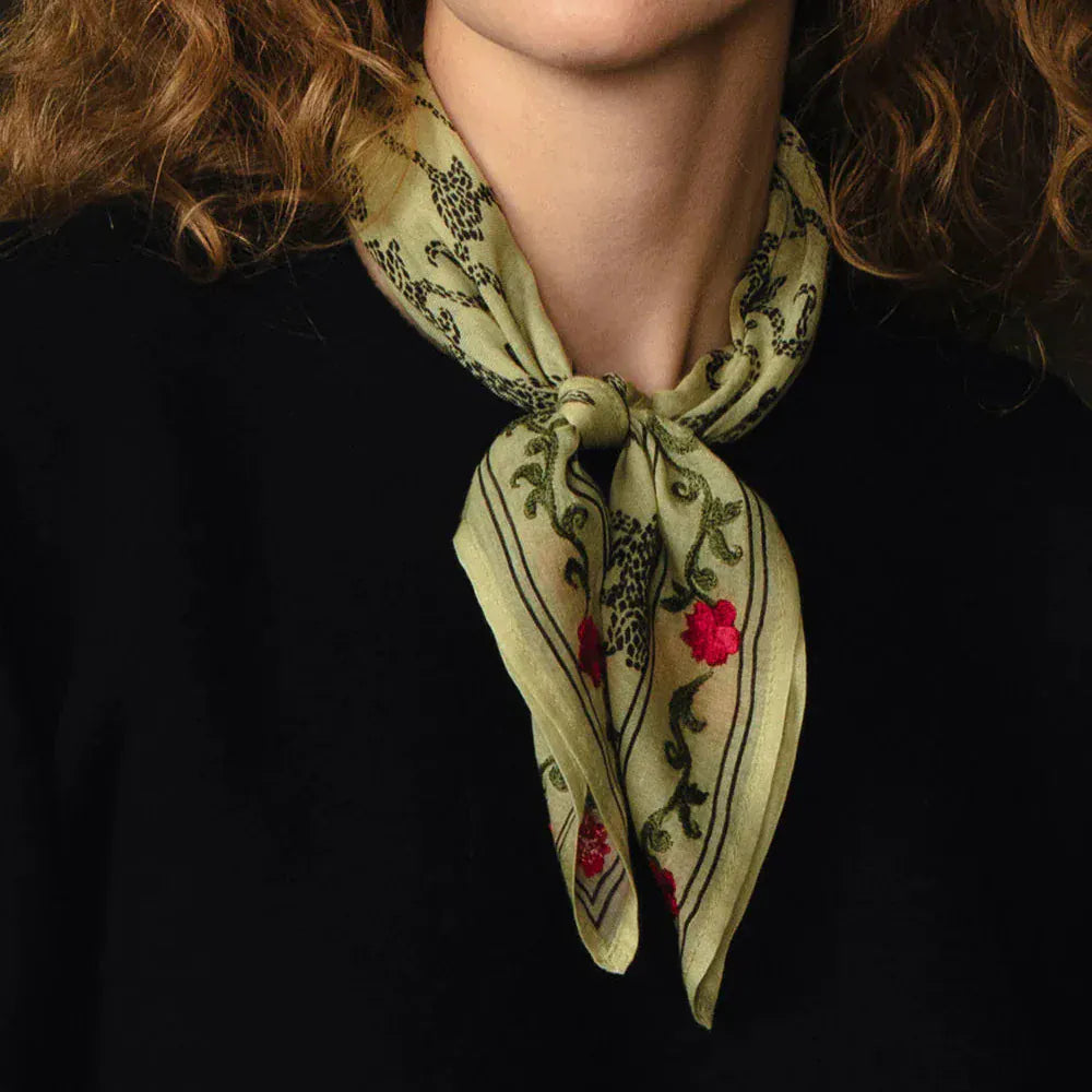 SCRF Embroidered Kantha Floral Bandana Fog Green